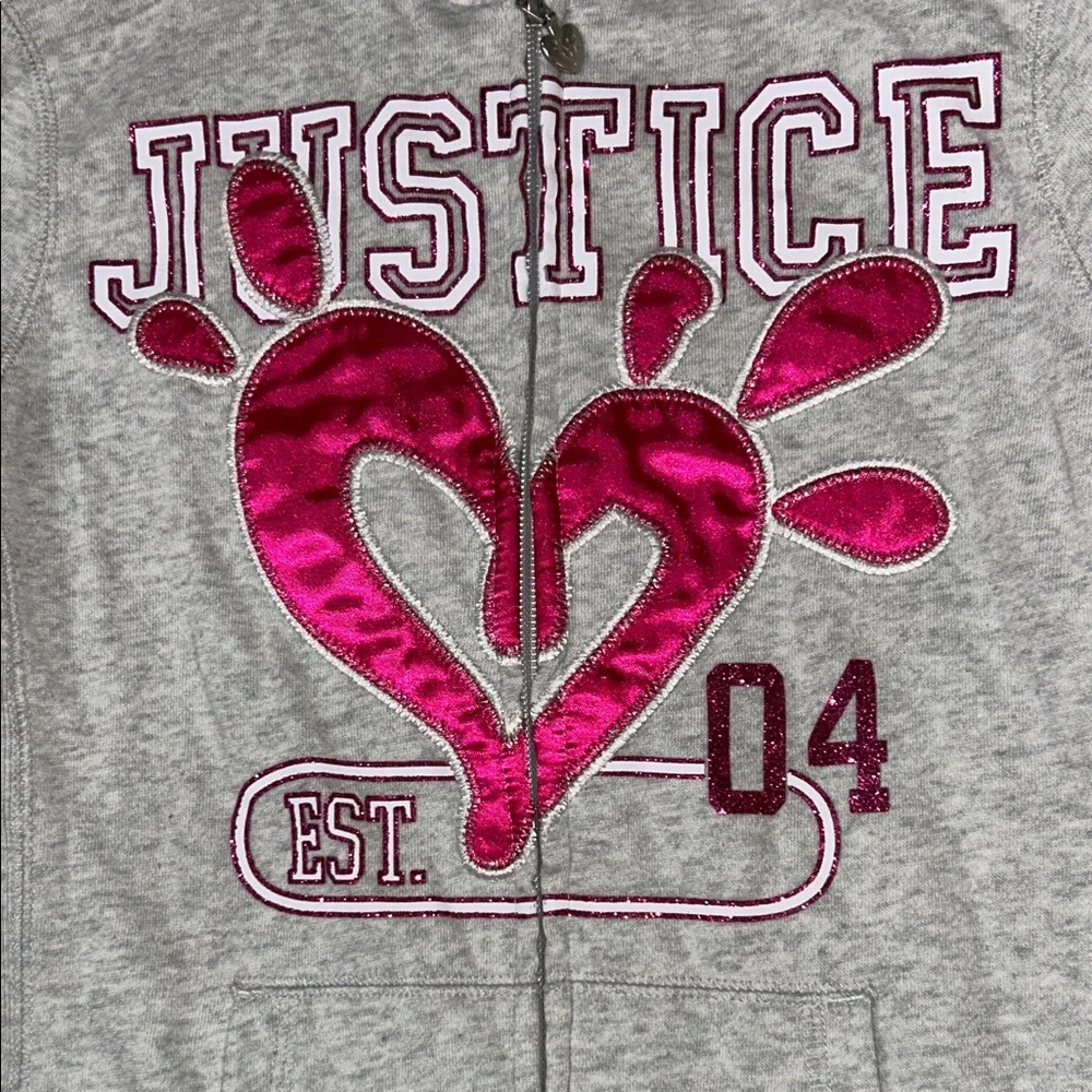 Justice Gray Zip-Up with Pink Heart Graphic